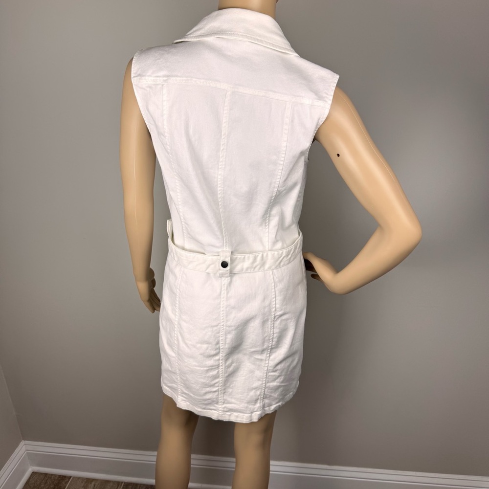Divided White Denim Moto Zip Buckle Strap Bodycon Dress Sz 8 Biker Party - Picture 8 of 16